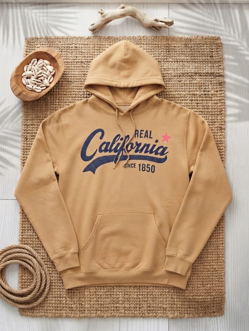 California Real Since 1850 Warm Camel Fleece Pullover Hoodie